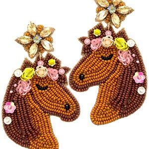 Beaded Horse w/ Flower Earrings